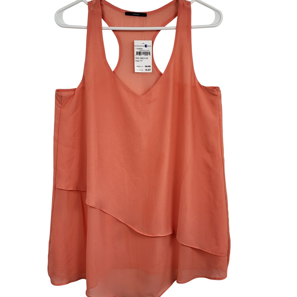 Soprano Layered Tank Top Womens Medium Orange Cantaloupe Sheer Overlay NWT